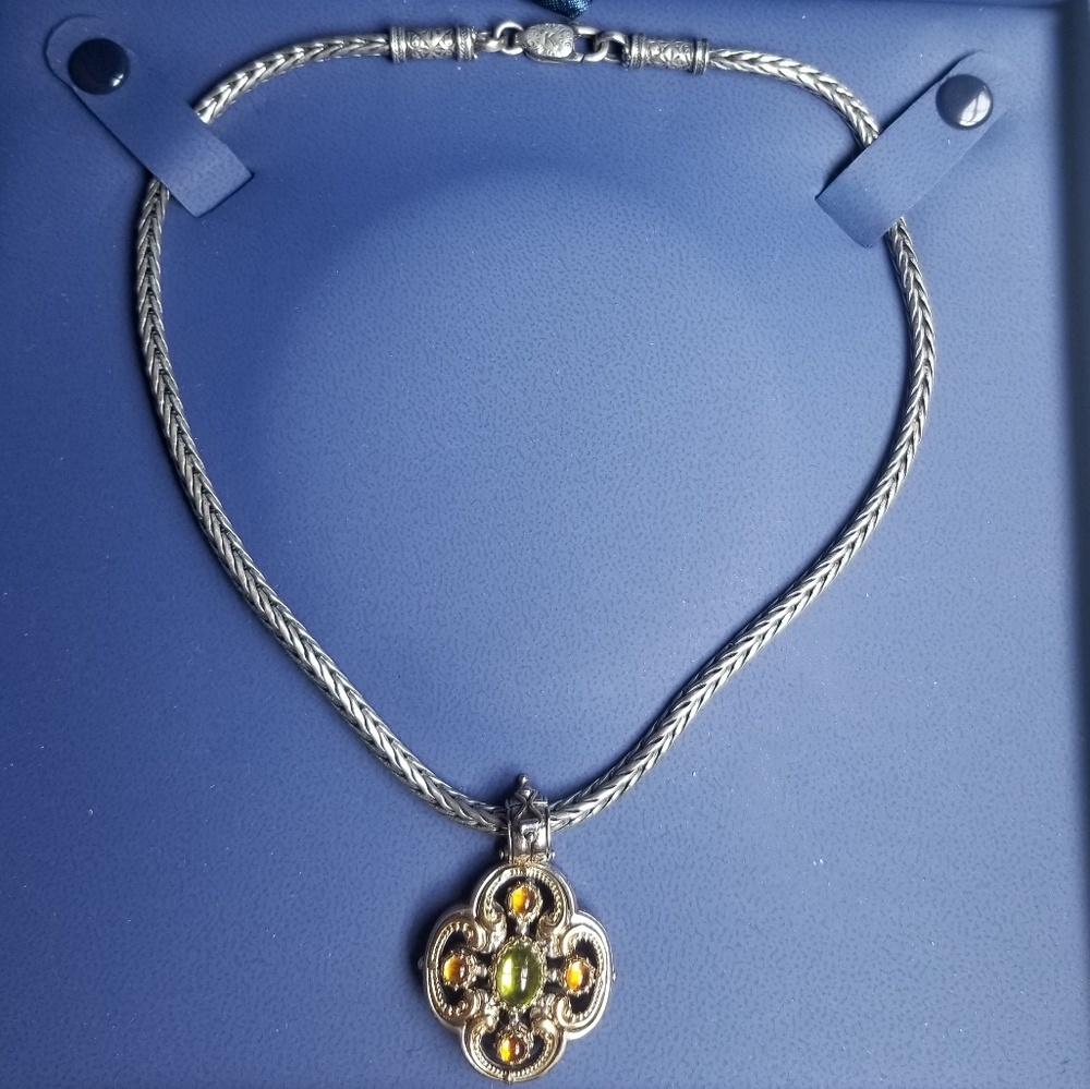 Konstantino slvr/gold citrine and peridot necklace